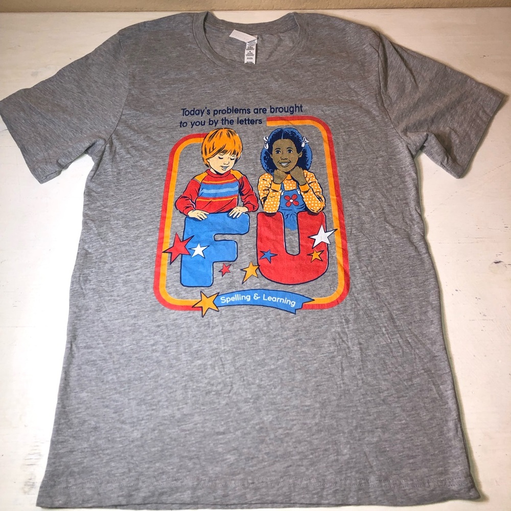 Gray Graphic FU Tee, Funny, Satire, Parody, Meme, Medium, Unisex, EUC